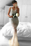 Mermaid Lace Appliques Sleeveless Beads Tulle Evening Dress PG350