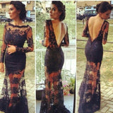 Mermaid Lace Long Sleeves Open Back Prom Dresses Evening Gowns PG331 - Pgmdress