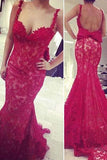 Mermaid Lace Red Prom Dresses Evening Gown Party Dressess PG285