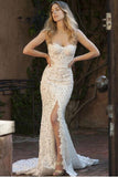 Mermaid Lace Sweetheart Sleeveless Sweep Train Split Wedding Dress WD536