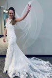 Brautkleid aus Spitze im Meerjungfrau-Stil mit halbkathedraler Schleppe, Brautkleid mit Racerback WD492