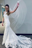 Mermaid Lace Wedding Gown With Semi-Cathedral Train Racer Back Wedding Dress WD492 - Pgmdress