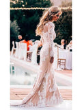 Mermaid Long Sleeve Lace Boho Wedding Dresses Rustic Bridal Gown WD504 - Pgmdress