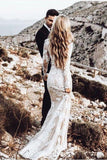Mermaid Long Sleeve Lace Boho Wedding Dresses Rustic Bridal Gown WD504