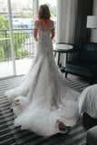 Mermaid Off-the-Shoulder Court Train Tulle Wedding Dress with Appliques WD097 - Pgmdress