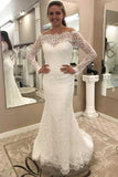 Mermaid Off-the-Shoulder Lace Wedding Dress with Long Sleeves WD248 - Pgmdress