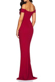 Mermaid Off-the-Shoulder Sweep Train Burgundy Satin Prom Dress PG792 - Pgmdress