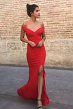 Mermaid Off-the-Shoulder Sweep Train Split-Side Satin Prom Dress PG603 - Pgmdress