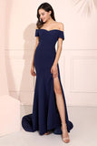 Mermaid Off-the-Shoulder Sweep Train Split-Side Satin Prom Dress PG603 - Pgmdress