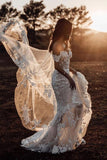 Mermaid Off-the-shoulder Tull Applique Amazing Rustic Wedding Dress WD518 - Pgmdress