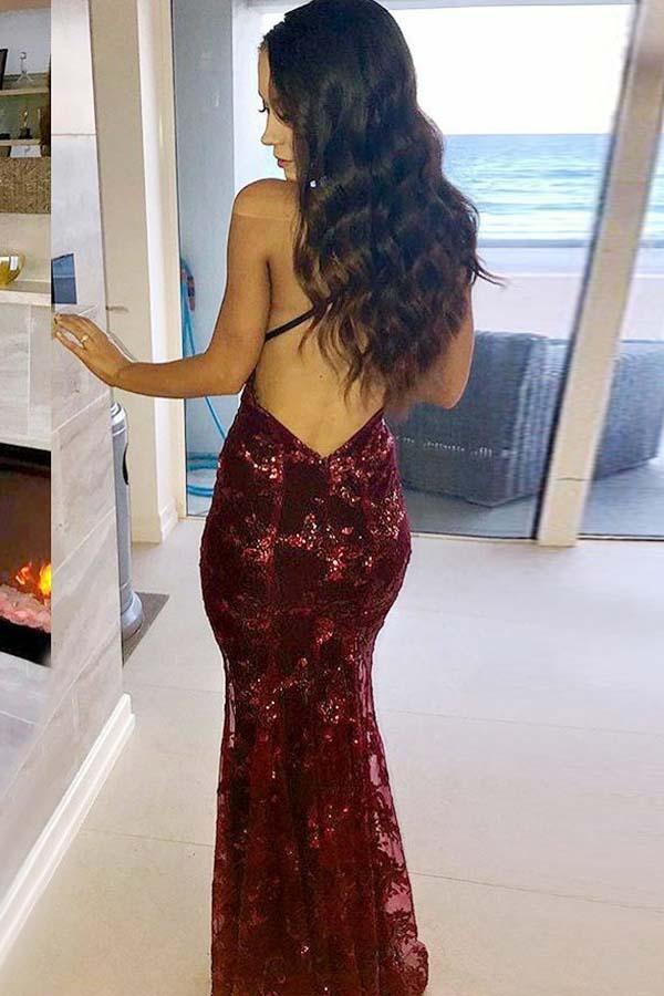 Mermaid Scoop Criss Cross Back Gold Prom Dress with Sequined PG609 - Pgmdress