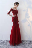 Mermaid Scoop Half Sleeve Lace Long Prom Dresses Evening Gowns PSK068 - Pgmdress