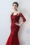 Mermaid Scoop Half Sleeve Lace Long Prom Dresses Evening Gowns PSK068 - Pgmdress