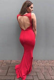 Mermaid Sheath Round Neck Open Back Red Satin Prom Dress PG656 - Pgmdress
