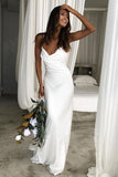 Mermaid Spaghetti Straps Backless Court Train White Wedding Dress  WD450