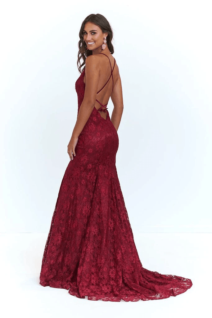 Mermaid Spaghetti Straps Lace Backless Burgundy Prom Dress PG470 US16 / Dark Green Mermaid Spaghetti Straps Lace Backless Burgundy Prom Dress PG470 US16 / Dark Green