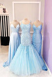 Mermaid Spaghetti Straps Floor Length Lilac Prom Dress With Appliques PSK137 - Pgmdress