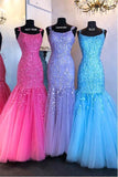 Mermaid Spaghetti Straps Floor Length Lilac Prom Dress With Appliques PSK137 - Pgmdress