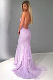 Mermaid Spaghetti Straps Lilac Tulle Prom Evening Dress with Appliques PG683 - Pgmdress