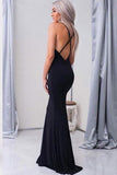 Mermaid Spaghetti Straps Sweep Train Black Satin Prom Dress PG415 - Pgmdress