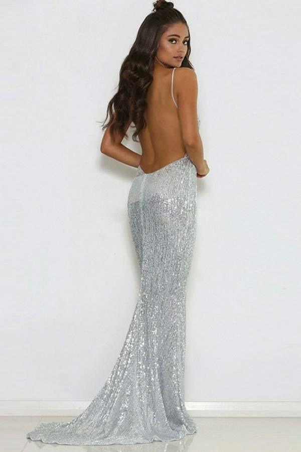 Custom Made Silver Mermaid Silver Sequin Prom Dress With Backless Design,  Sequins, Spaghetti Straps, And Sweep Train Perfect For Formal Occasions And  Evening Wear From Huhu6, $123.03 | DHgate.Com