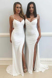 Mermaid Spaghetti Straps White Split Chiffon Sleeveless Prom Dress PG642 - Pgmdress