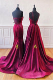 Strapless Burgundy Split Prom Evening Dress With Sweep Train PSK123 - Pgmdress