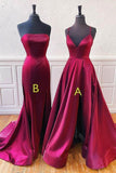 Strapless Burgundy Split Prom Evening Dress With Sweep Train PSK123 - Pgmdress