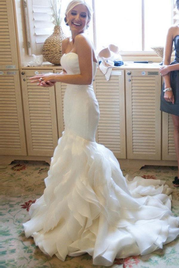 Mermaid Sweetheart Court Train Organza Wedding Dresses WD025 - Pgmdress