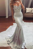 Mermaid Sweetheart Sweep Train Satin Prom Dress with Beading PG390