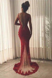 Mermaid V Neck Backless Burgundy Lace Long Prom Dresses with Beading PG768 - Pgmdress