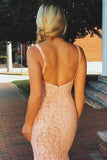 Mermaid V-neck Sleeveless Pink Lace Backless Prom Dress Beading PG749 - Pgmdress