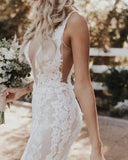 Mermaid/Trumpet Deep V-neck Lace Boho Wedding Dress Bridal Gown WD524 - Pgmdress