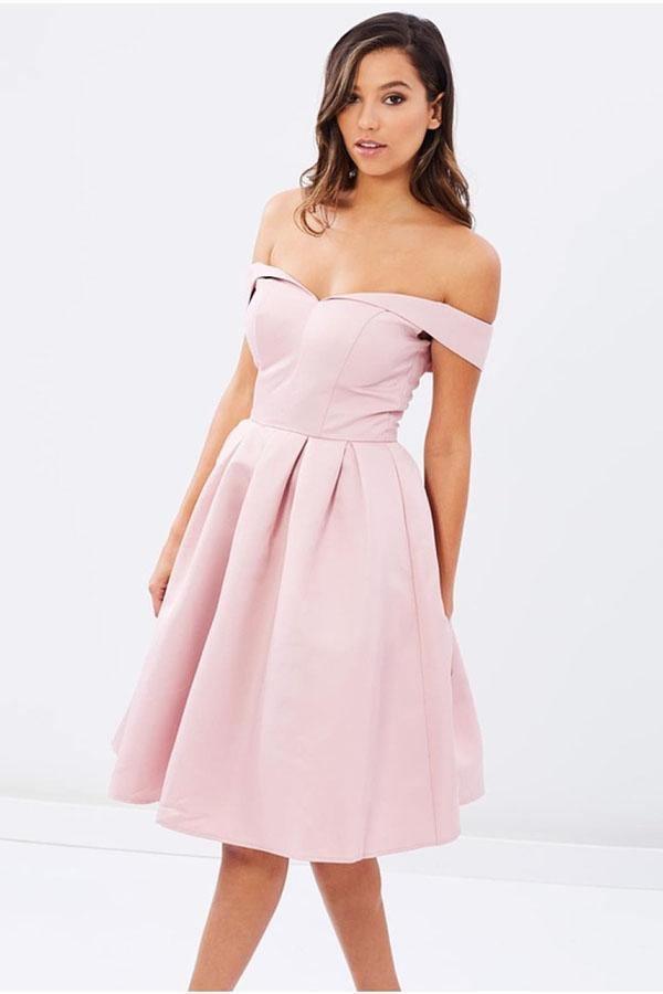 Natural Off-the-shoulder Pleated A-line Sleeveless Homecoming Dresses PD136 - Pgmdress