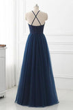 Navy Blue Lace High Neck Tulle Long Prom Dress Evening Dresses PSK100 - Pgmdress