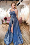 Navy Blue Long Prom Dresses with Pockets Split Evening Dresses PSK188 - Pgmdress