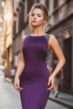 Neckline Satin Purple Mermaid Evening Dresses With Beadings PG506 - Pgmdress
