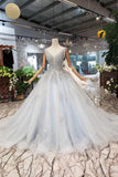 Neue Ankunfts-Brautkleider mit V-Ausschnitt, Schnürung, Perlen-Abschlussballkleid, Tüll PM245 