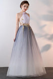 New Style A-line High Neck Tulle Prom Dresses With Applique PG626 - Pgmdress