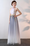 New Style A-line High Neck Tulle Prom Dresses With Applique PG626 - Pgmdress