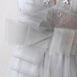 New Style A-line V Neck Tulle Prom Dresses With Applique PG627 - Pgmdress