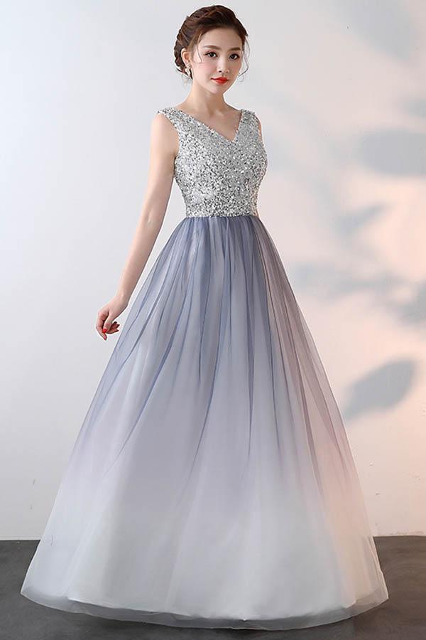 A-Line V Neck Tulle Prom Dress Evening Dress with Sequin PG628, US14 / As Picture A-Line V Neck Tulle Prom Dress Evening Dress with Sequin PG628, US14 / As Picture