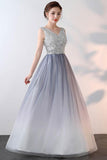 New Style A-line V Neck Tulle Prom Dresses With Sequin PG628 - Pgmdress