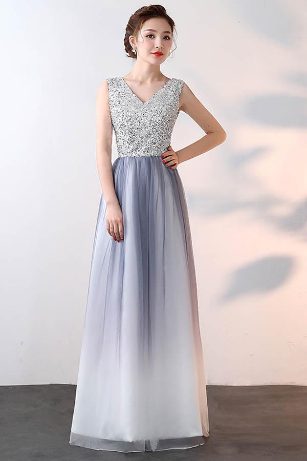 New Style A-line V Neck Tulle Prom Dresses With Sequin PG628 - Pgmdress