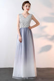 New Style A-line V Neck Tulle Prom Dresses With Sequin PG628