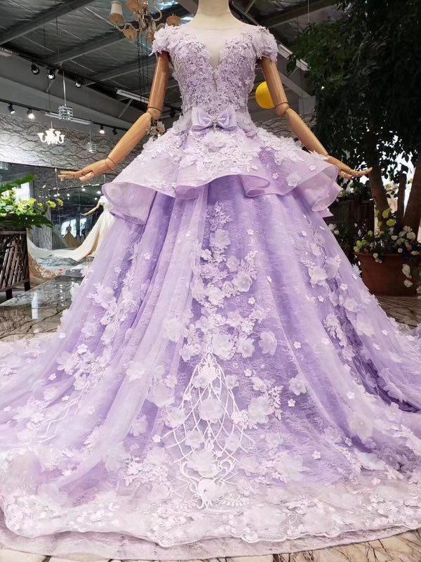 New Style Ball Gown Lavender 3D Flower Lace Prom/Formal Dresses PM215 - Pgmdress