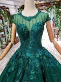 New Style Cap Sleeves Tulle Ball Gown Prom Dresses With Lace Applique PG984 - Pgmdress
