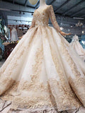 New Style Long Sleeves Tulle Ball Gown Prom Dresses With Lace Applique PG983 - Pgmdress