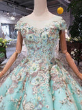 New Style Off The Shoulder Tulle Ball Gown Prom Dresses With Lace Applique PG982 - Pgmdress