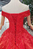 New Style Red Ball Gown Off The Shoulder Prom Dresses With Beading PM216 - Pgmdress